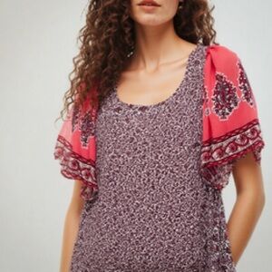 Lucky brand flowy chiffon ruffle sleeve paisley top ❤️